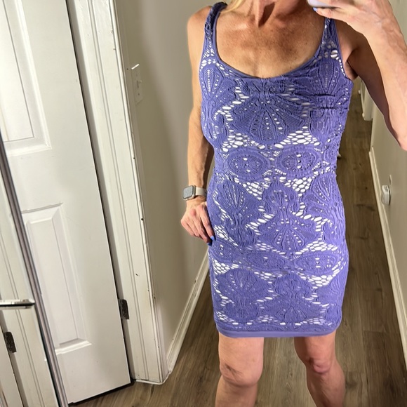 Free People Purple and white crochet overlay sleeveless fitted dress - Picture 6 of 12